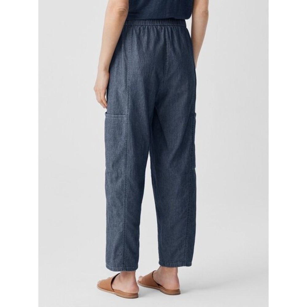 Eileen Fisher Airy Organic Cotton Twill Cargo Pant Blue Three Extra Large